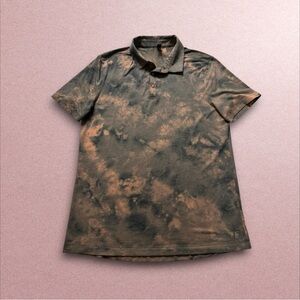 Lululemon Earthy green and brown tie-dye polo shirt men’s large short sleeve